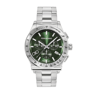 Salvatore Ferragamo 1927 Chrono Green Dial Silver Steel Strap Watch for Men - SFKZ00423