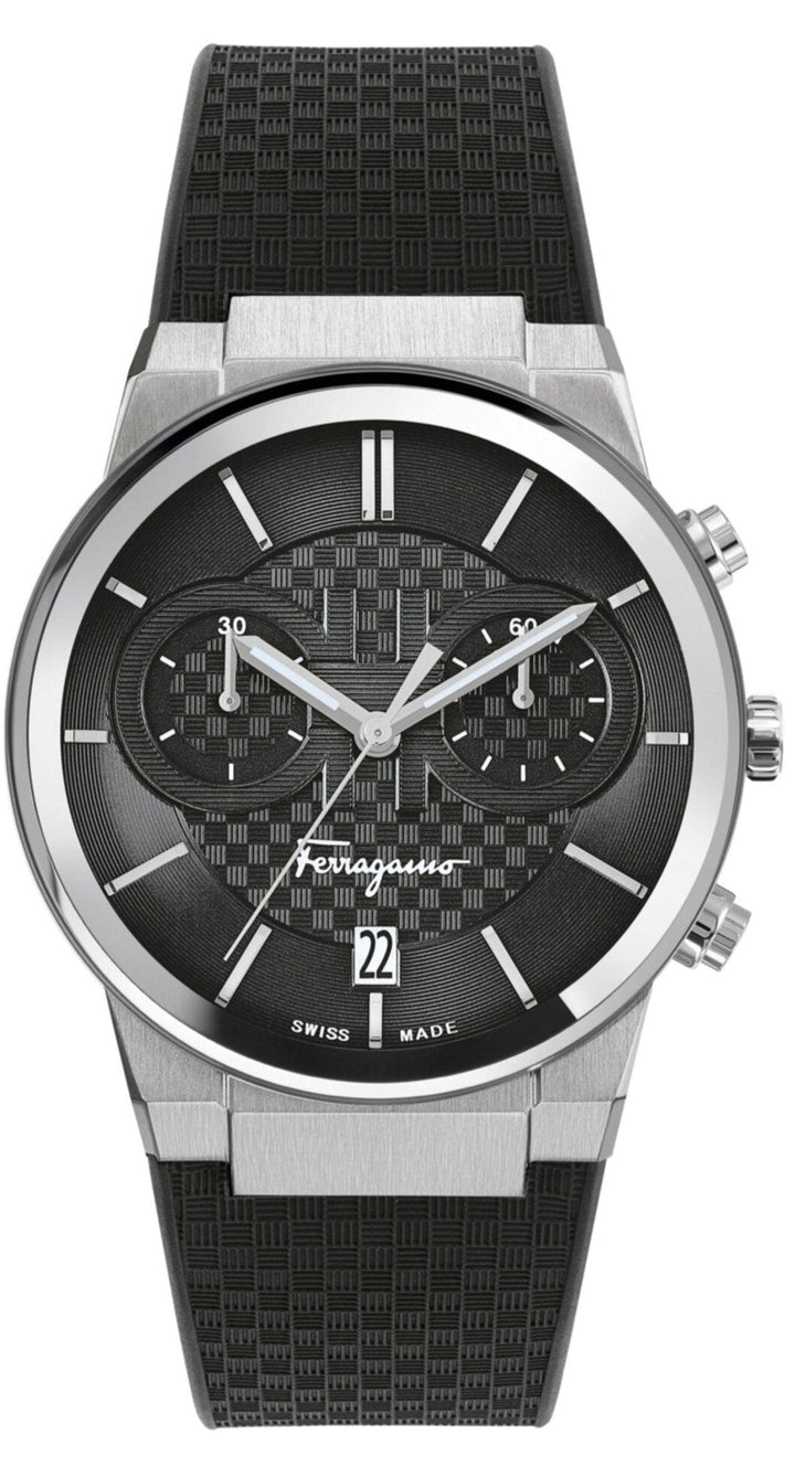 Salvatore Ferragamo Sapphire Chrono Black Dial Black Silicone Strap Watch for Men - SFME00121