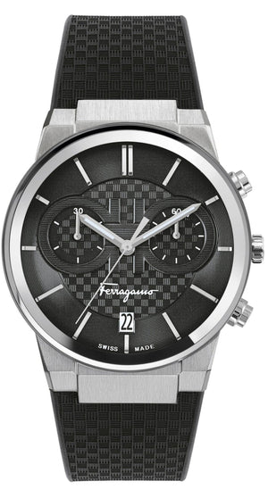 Salvatore Ferragamo Sapphire Chrono Black Dial Black Silicone Strap Watch for Men - SFME00121