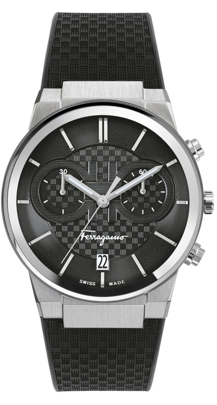 Salvatore Ferragamo Sapphire Chrono Black Dial Black Silicone Strap Watch for Men - SFME00121