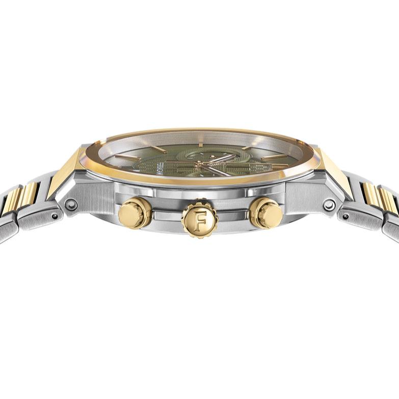 Salvatore Ferragamo Sapphire Chrono Green Dial Two Tone Steel Strap Watch for Men - SFME01223