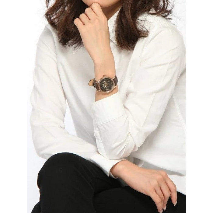 Fossil Boyfriend Automatic Skeleton Grey Dial Grey Leather Strap Watch for Women - ME3089