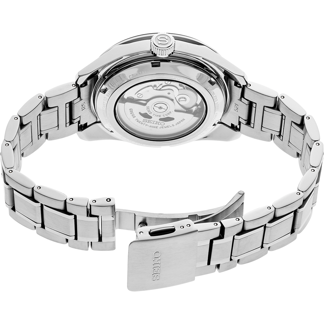 Seiko Presage Sharp Edged Series GMT Green Dial Silver Steel Strap Watch For Men - SPB219J1
