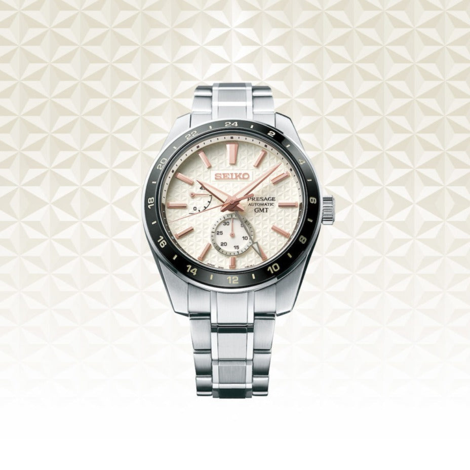 Seiko Presage Sharp Edged Series Automatic GMT Champagne Dial Silver Steel Strap Watch For Men - SPB273J1