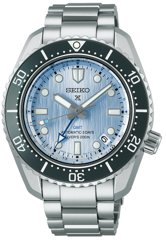 Seiko Prospex Limited Edition Automatic GMT Glacier Blue Dial Silver Steel Strap Watch For Men - SPB385J1