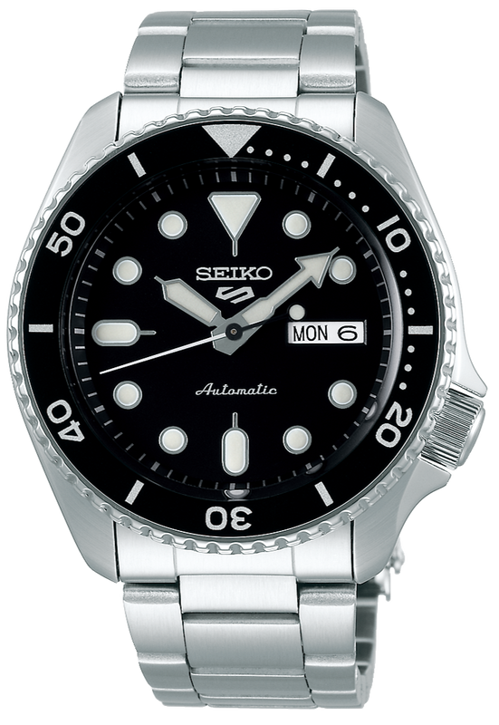 Seiko 5 Sports Automatic Black Dial Silver Steel Strap Watch For Men - SRPD57K1