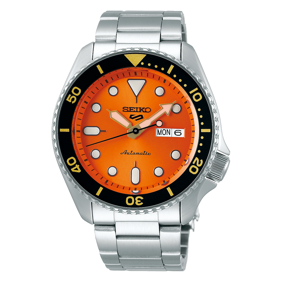 Seiko 5 Sports Automatic Orange Dial Silver Steel Strap Watch For Men - SRPD59K1