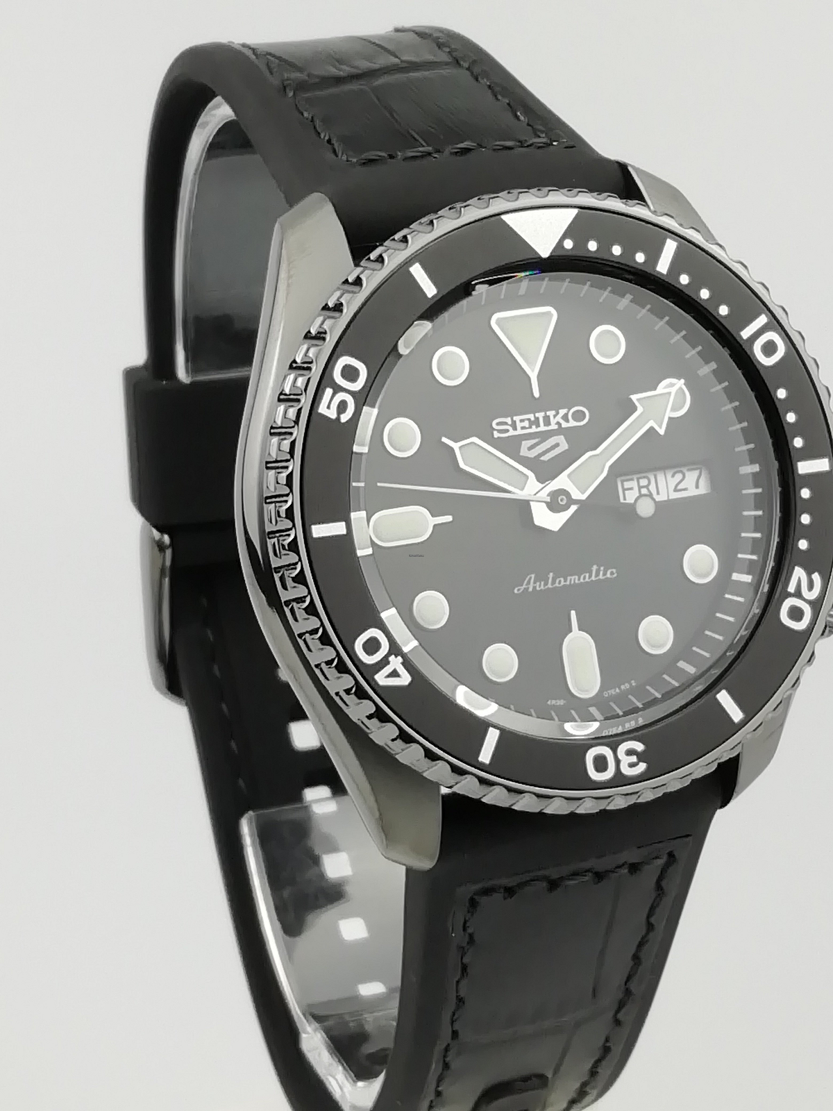 Seiko 5 Sport Automatic Black Dial Black Silicone Strap Watch For Men - SRPD65K3