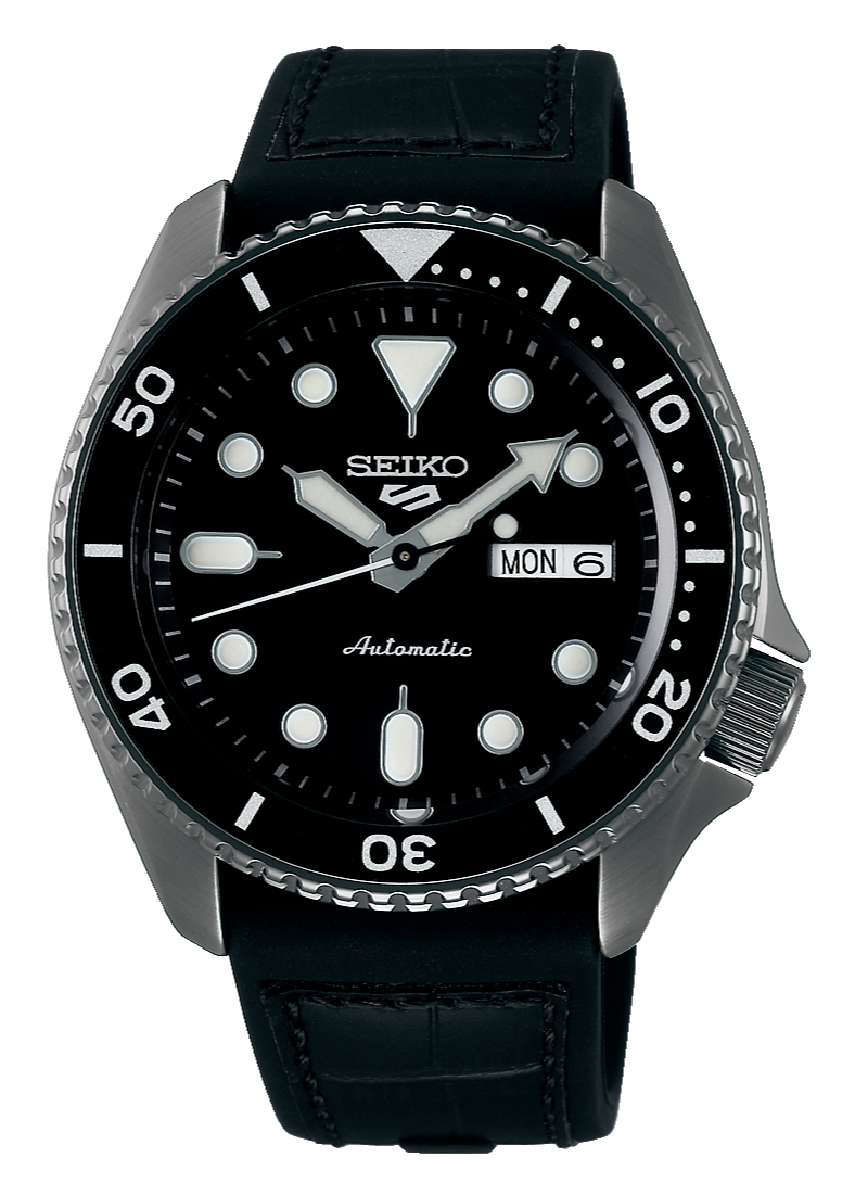 Seiko 5 Sport Automatic Black Dial Black Silicone Strap Watch For Men - SRPD65K3