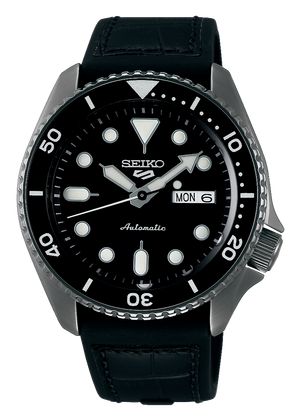 Seiko 5 Sport Automatic Black Dial Black Silicone Strap Watch For Men - SRPD65K3