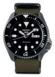 Seiko 5 Sport Automatic Black Dial Green Nylon Strap Watch For Men - SRPD65K4