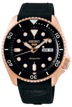 Seiko 5 Sport SKX Automatic Black Dial Black Silicone Strap Watch For Men - SRPD76K1