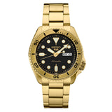 Seiko 5 Sports Automatic Black Dial Gold Steel Strap Watch For Men - SRPK18