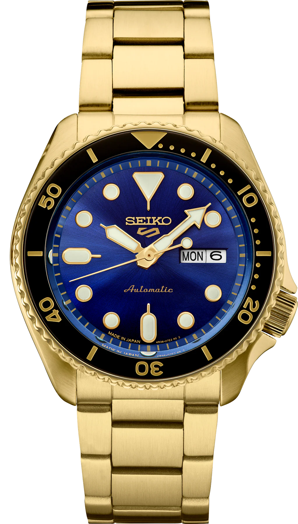 Seiko 5 Sports US Special Edition Automatic Blue Dial Gold Steel Strap Watch For Men - SRPK20