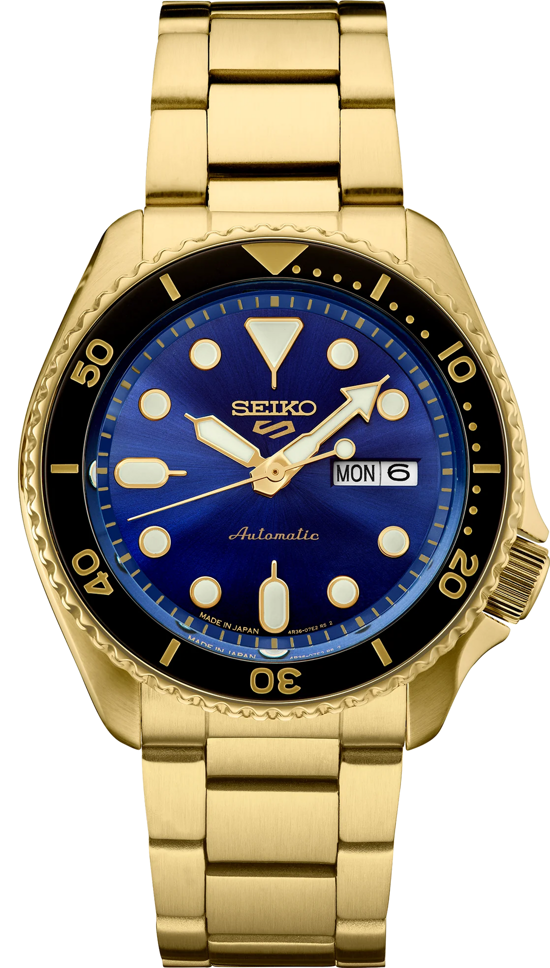 Seiko 5 Sports US Special Edition Automatic Blue Dial Gold Steel Strap Watch For Men - SRPK20