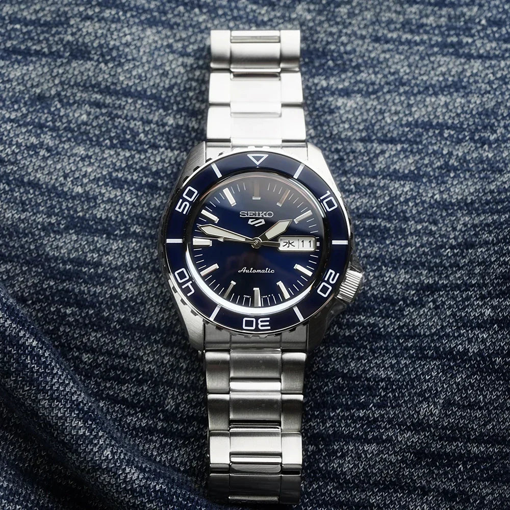 Seiko 5 Sports Automatic Blue Dial Silver Steel Strap Watch for Men - SRPK97K1