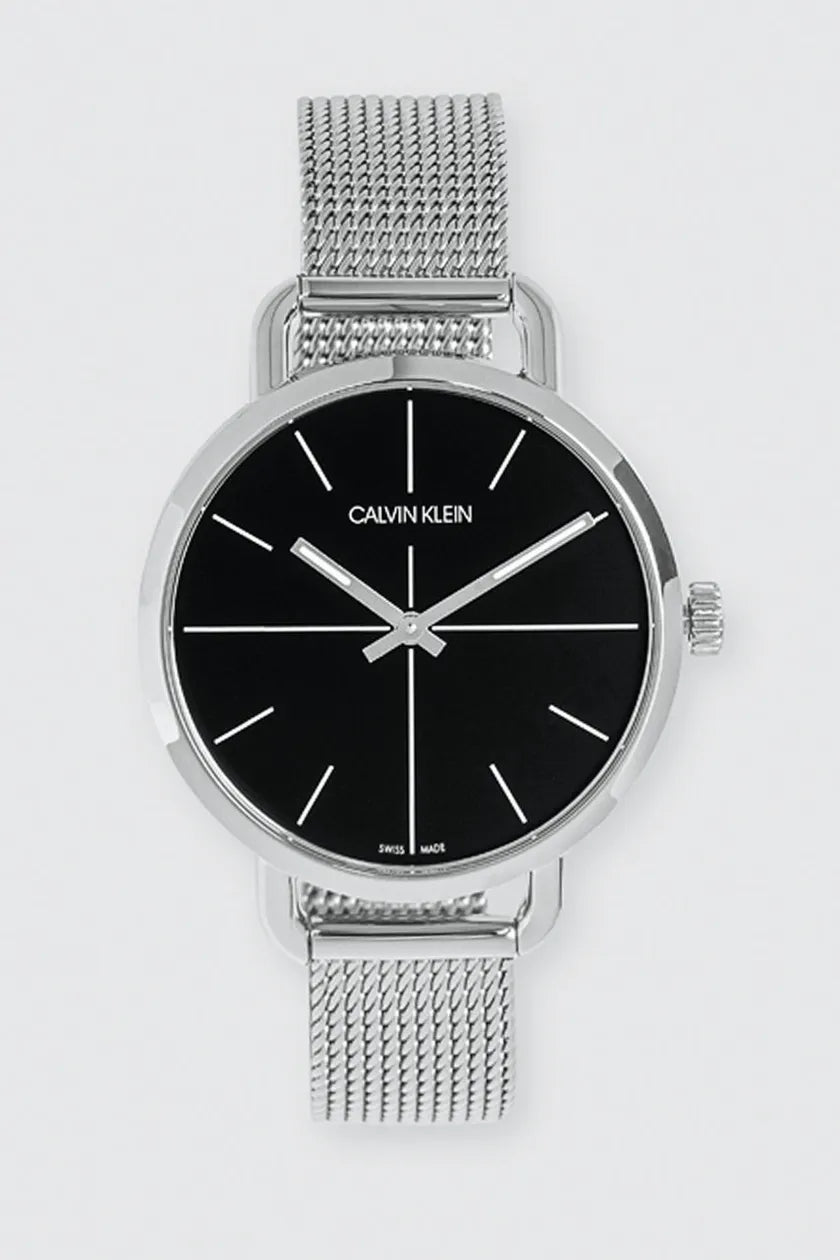 Calvin Klein Even Black Dial Silver Mesh Bracelet Watch for Women - K7B23121
