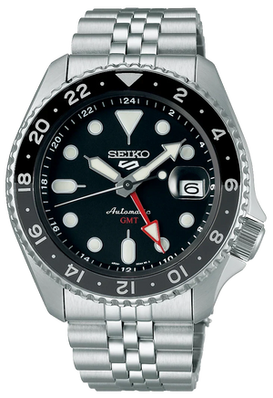 Seiko 5 Sports Automatic GMT Black Dial Silver Steel Strap Watch For Men - SSK001K1