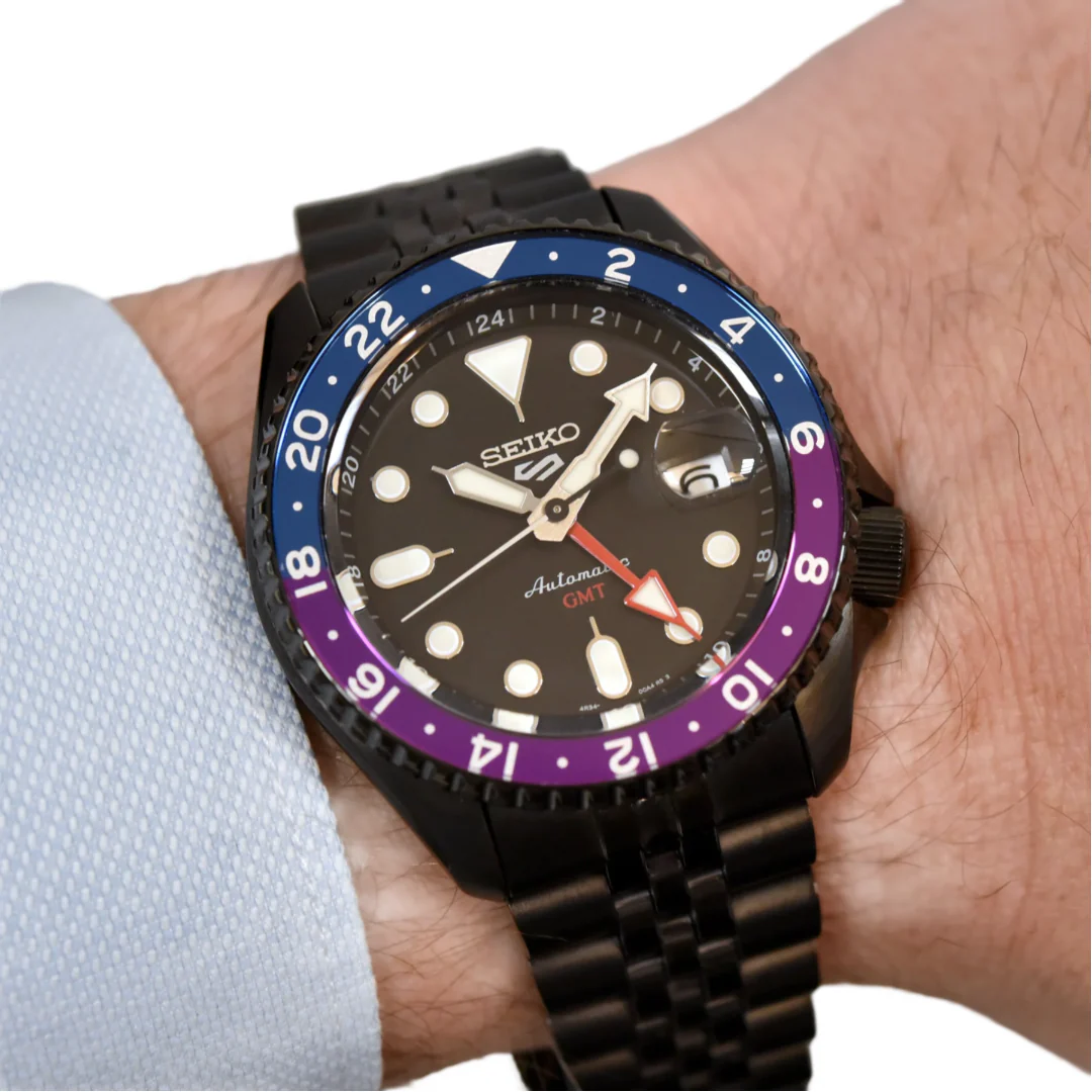 Seiko Automatic SKX GMT Yuto Horigome Limited Edition Black Dial Black Steel Strap Watch For Men - SSK027K1