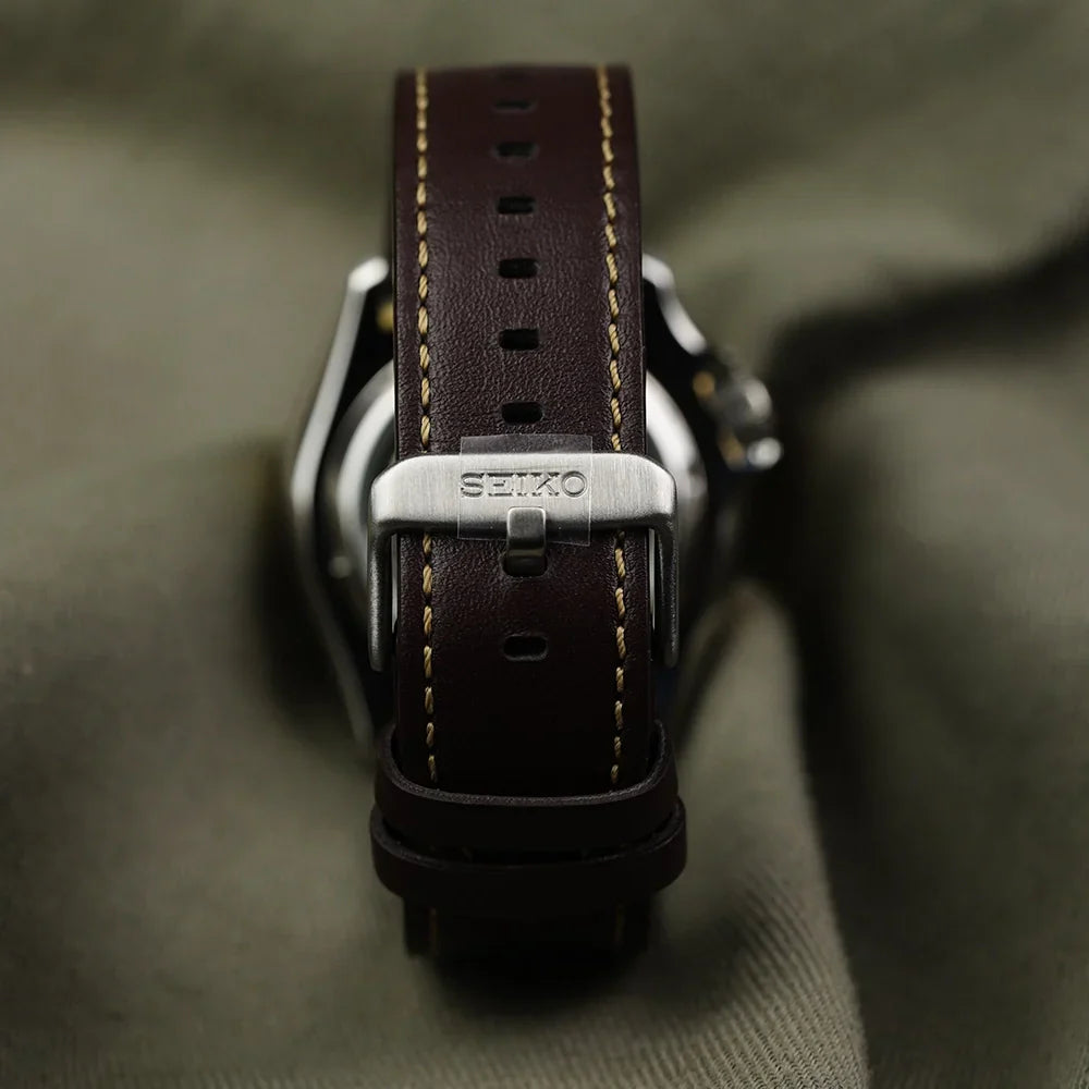 Seiko 5 Sports SKX GMT Automatic Mocha Black Dial Brown Leather Strap Watch For Men - SSK036K1