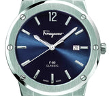 Salvatore Ferragamo F-80 Classic Blue Dial Silver Steel Strap Watch for Men - SFDT01320