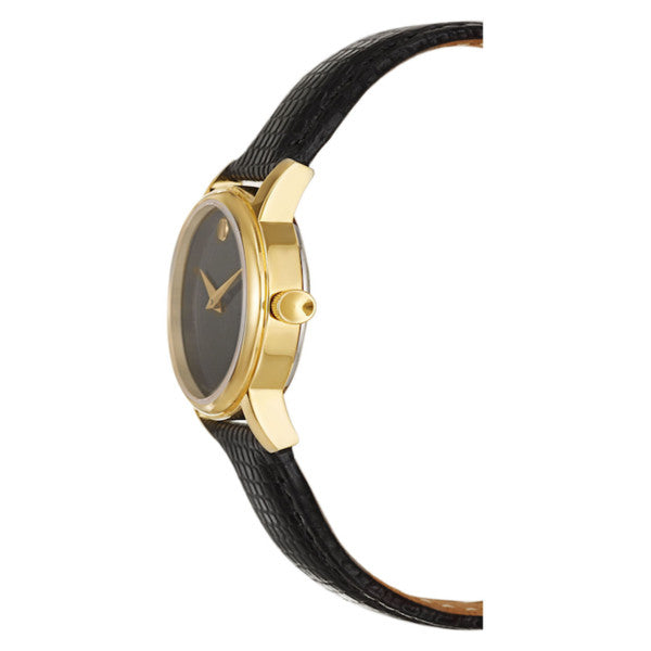 Movado Ultra Slim Black Dial Black Leather Strap Watch For Women -  0607095