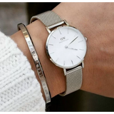 Daniel Wellington Petite Sterling White Dial Silver Mesh Bracelet Watch For Women - DW00100164