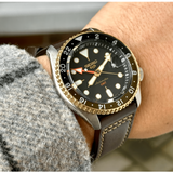Seiko 5 Sports SKX GMT Automatic Mocha Black Dial Brown Leather Strap Watch For Men - SSK036K1