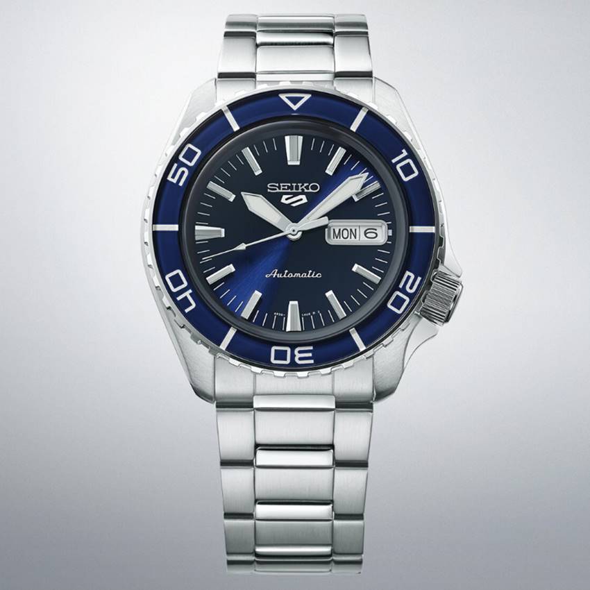 Seiko 5 Sports Automatic Blue Dial Silver Steel Strap Watch for Men - SRPK97K1