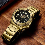 Seiko 5 Sports Automatic Black Dial Gold Steel Strap Watch For Men - SRPK18