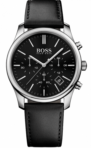 Hugo Boss Time One Chronograph Black Dial Black Leather Strap Watch for Men - 1513430