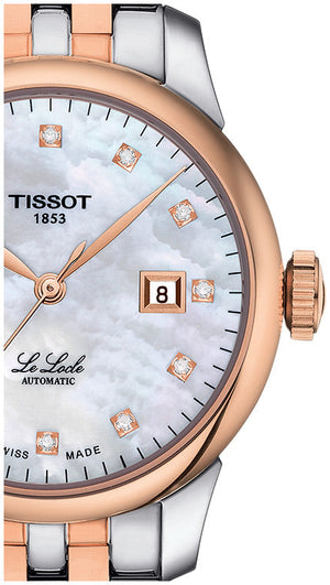 Tissot Le Locle Automatic Diamonds Mother of Pearl White Dial Two Tone Steel Strap Watch For Women - T006.207.22.116.00