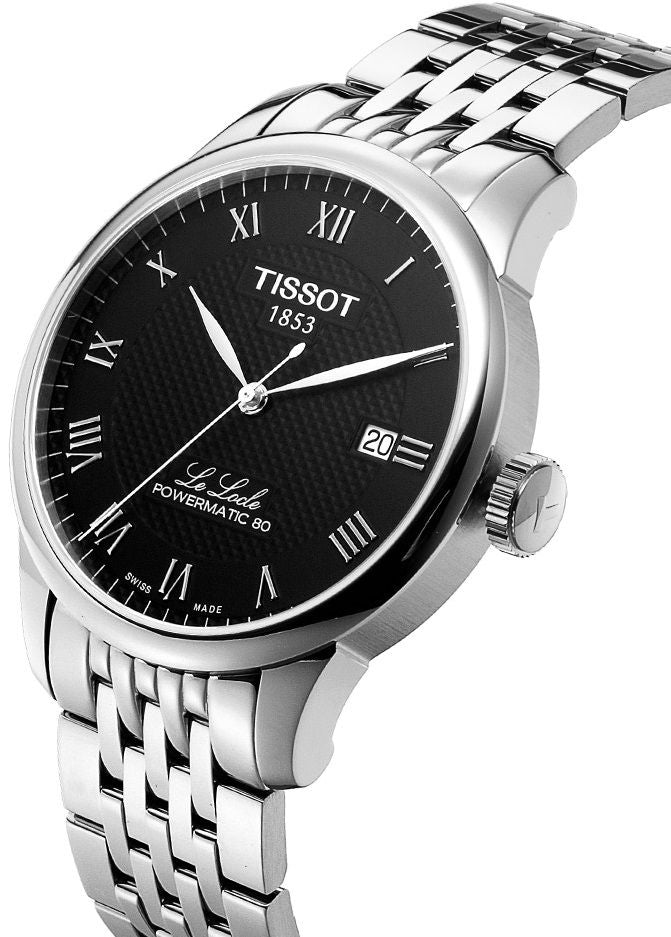 Tissot Le Locle Powermatic 80 Black Dial Silver Steel Strap Watch For Men - T006.407.11.053.00
