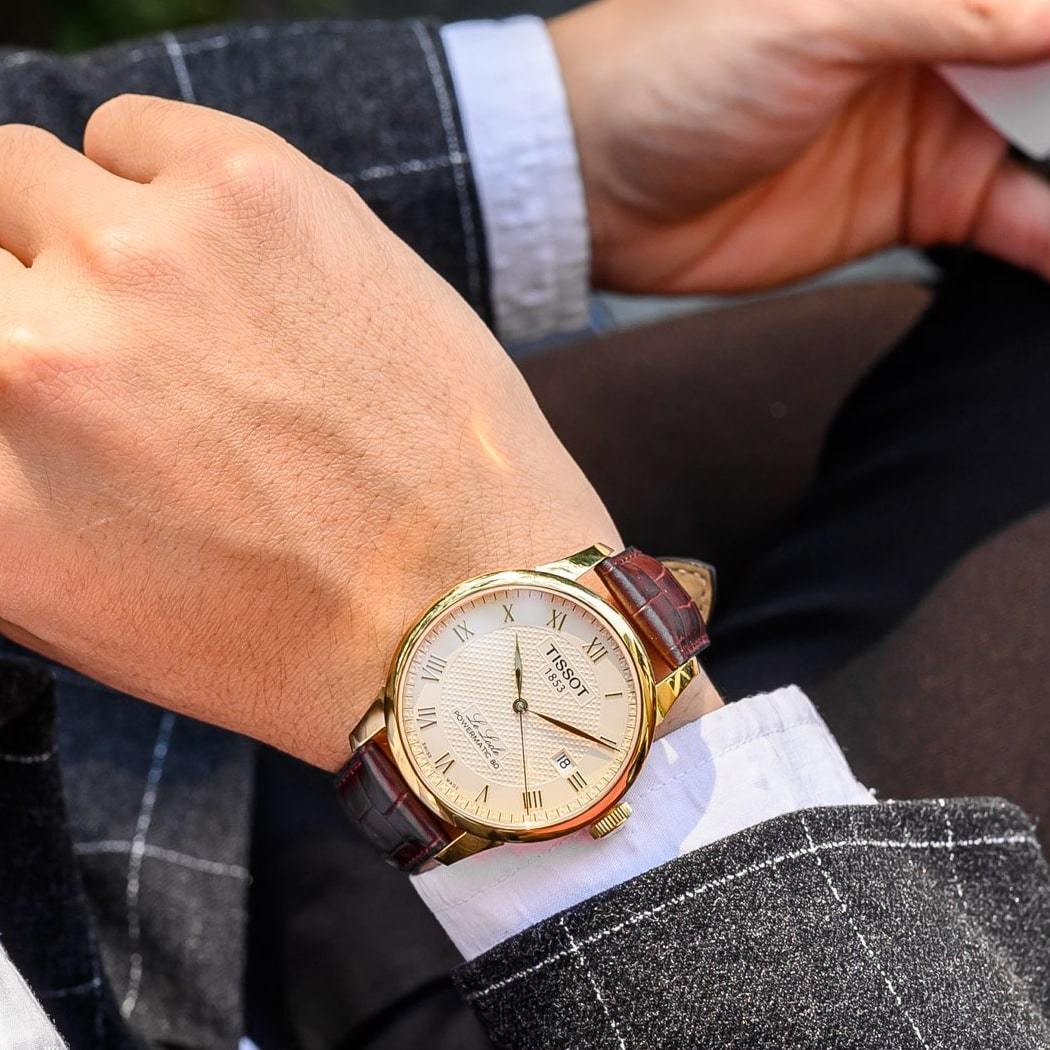 Tissot Le Locle Automatic Gold Dial Brown Leather Strap Watch For Men - T41.5.413.73