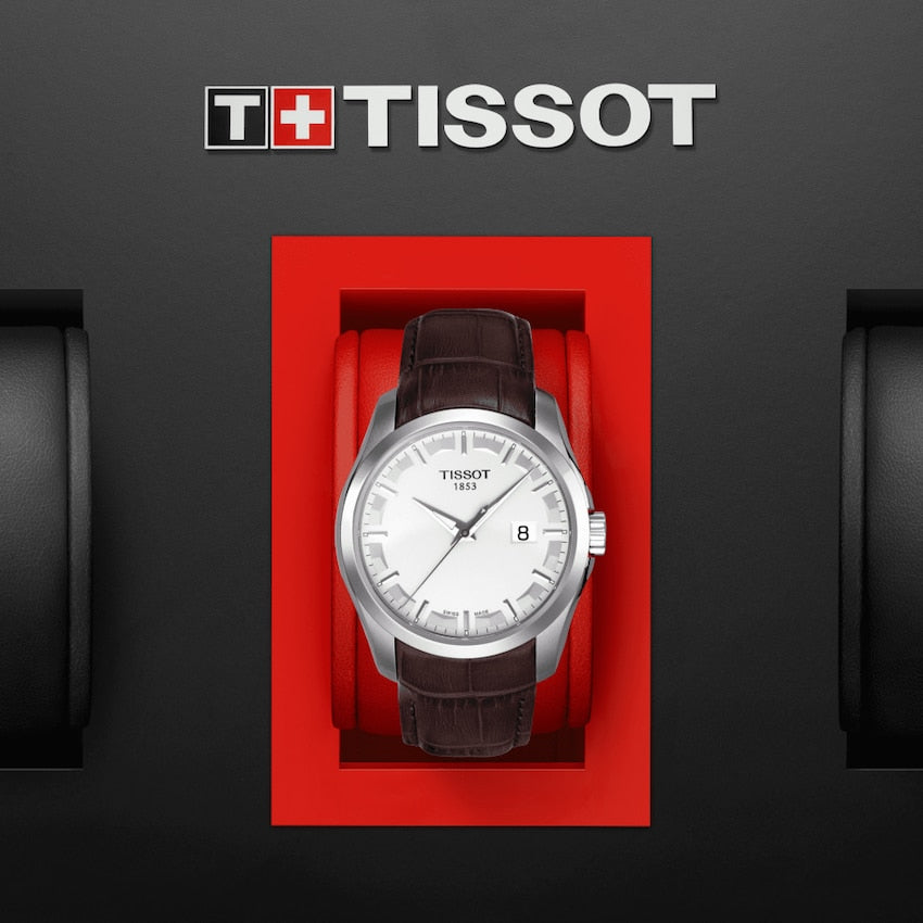 Tissot T Classic Couturier Chronograph White Dial Brown Leather Strap Watch For Men - T035.410.16.031.00