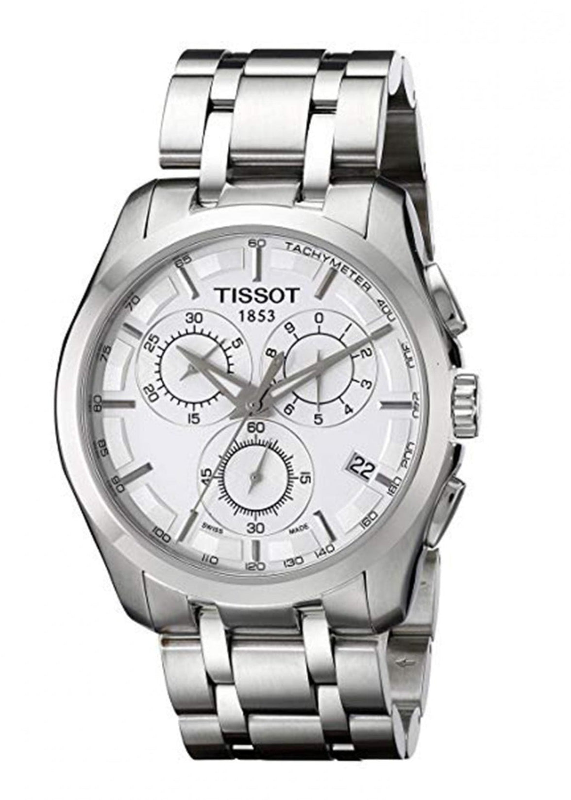 Tissot Couturier Chronograph White Dial Silver Steel Strap Watch For Men - T035.617.11.031.00
