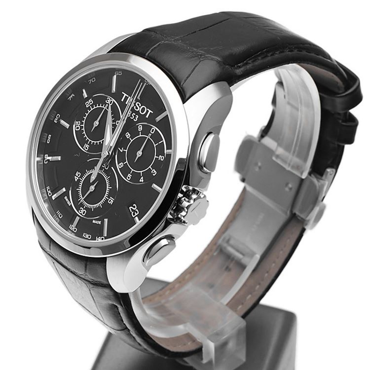 Tissot T Classic Couturier Chronograph Black Dial Black Leather Strap Watch For Men - T035.617.16.051.00