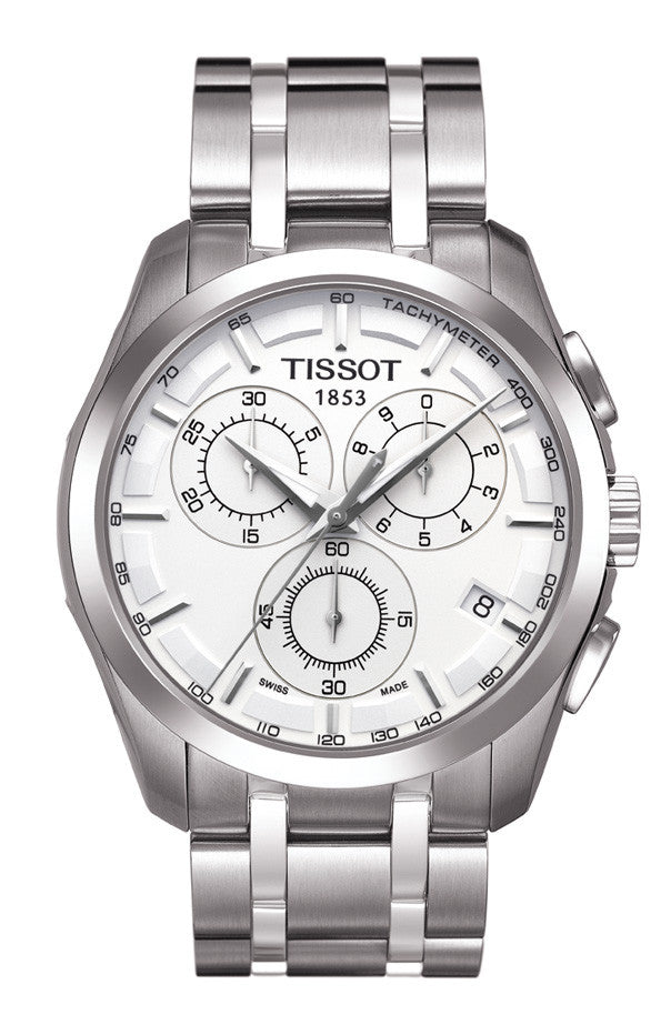 Tissot T Classic Couturier Chronograph White Dial Silver Steel Strap Watch For Men - T101.617.11.031.00