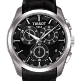 Tissot T Classic Couturier Chronograph Black Dial Black Leather Strap Watch For Men - T035.617.16.051.00