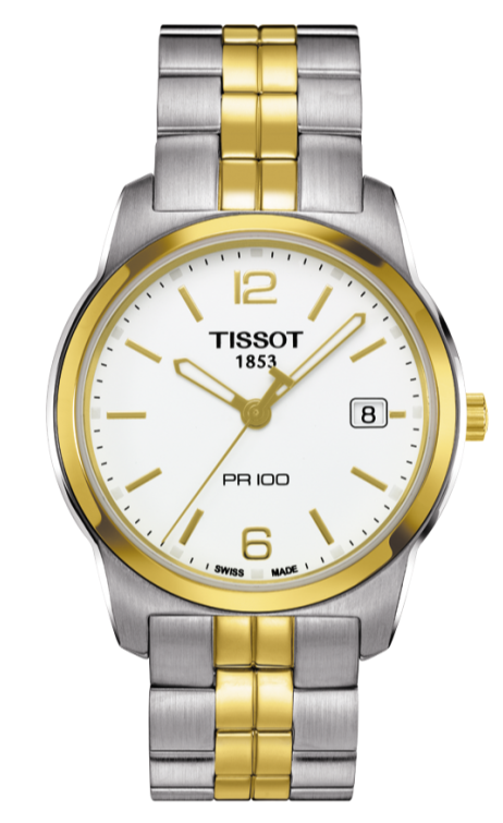 Tissot T Classic PR100 White Dial Two Tone Steel Strap Watch For Women - T049.210.22.032.00