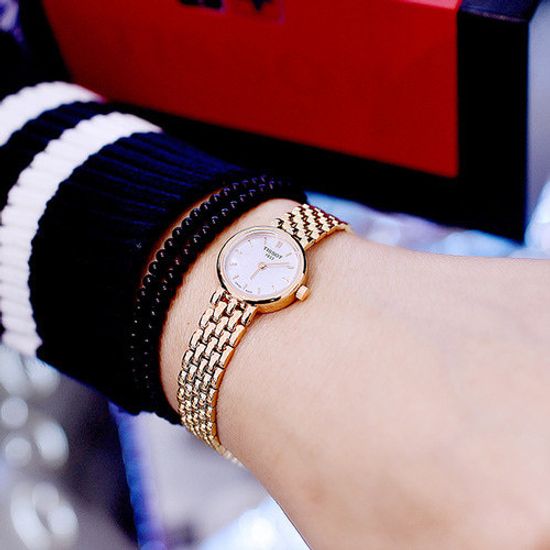 Tissot T Lady Lovely Mother of Pearl Dial Rose Gold Steel Strap Watch For Women - T058.009.33.111.00