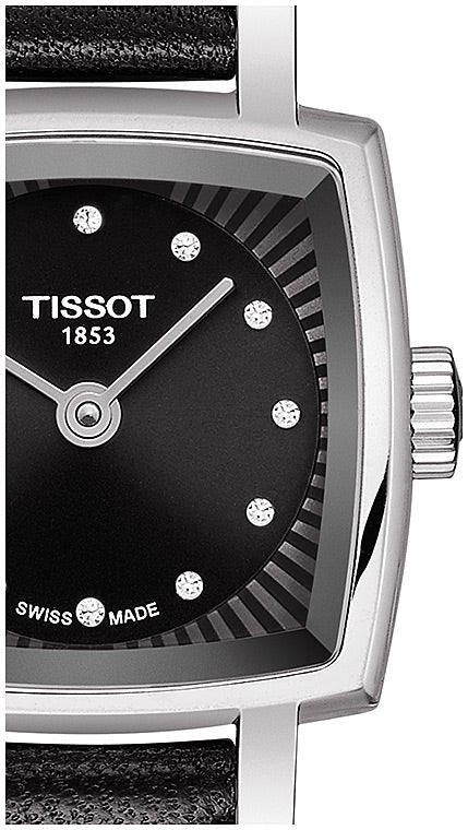 Tissot Lovely Square Quartz Diamonds Black Dial Black Leather Strap Watch For Women - T058.109.16.056.00