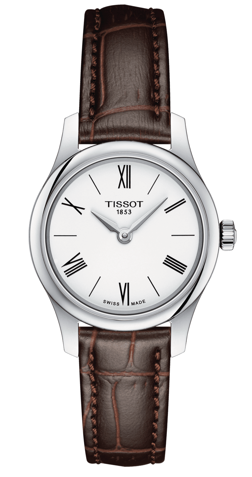Tissot Tradition 5.5 Lady Silver Dial Brown Leather Strap Watch for Women - T063.009.16.018.00