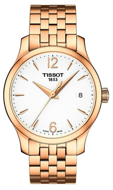 Tissot T Classic Tradition Lady White Dial Rose Gold Steel Strap Watch for Women - T063.210.33.037.00