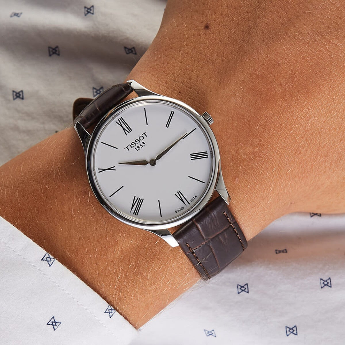 Tissot Tradition 5.5 Lady Silver Dial Brown Leather Strap Watch for Women - T063.009.16.018.00