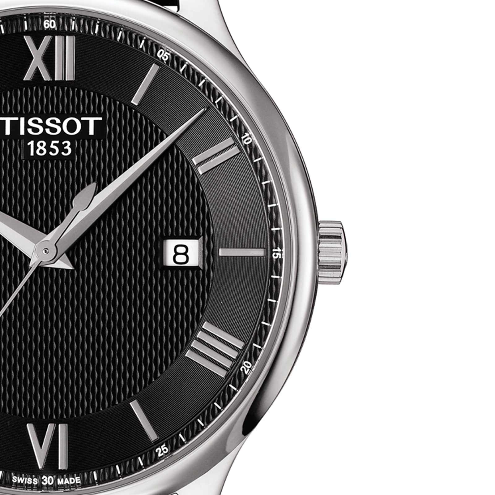 Tissot T Classic Tradition Quartz Black Dial Black Leather Strap Watch For Men - T063.610.16.058.00