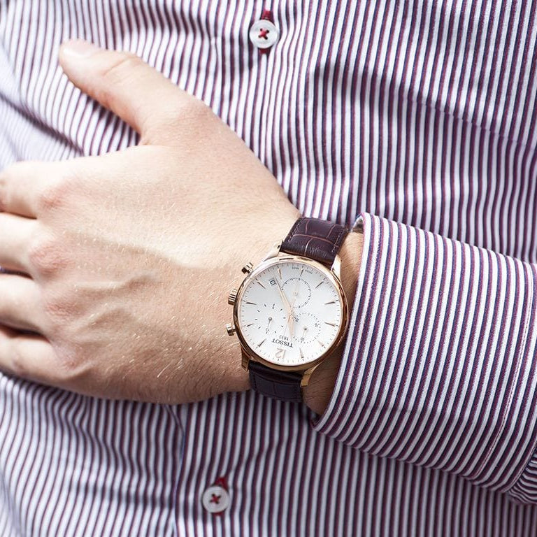 Tissot T Classic Tradition Chronograph White Dial Brown Leather Strap Watch For Men - T063.617.36.037.00