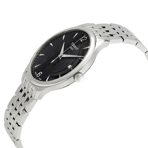 Tissot T Classic Tradition Black Dial Silver Steel Strap Watch For Men - T063.610.11.057.00
