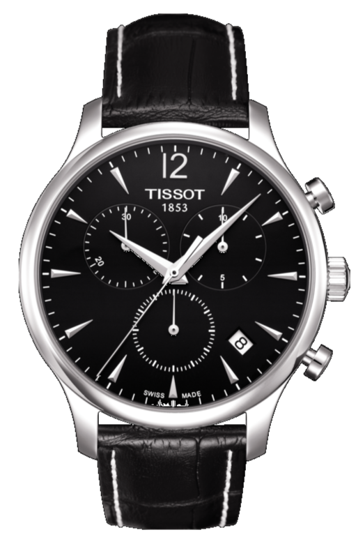 Tissot Tradition Chronograph Black Dial Black Leather Strap Watch For Men - T0636171605700