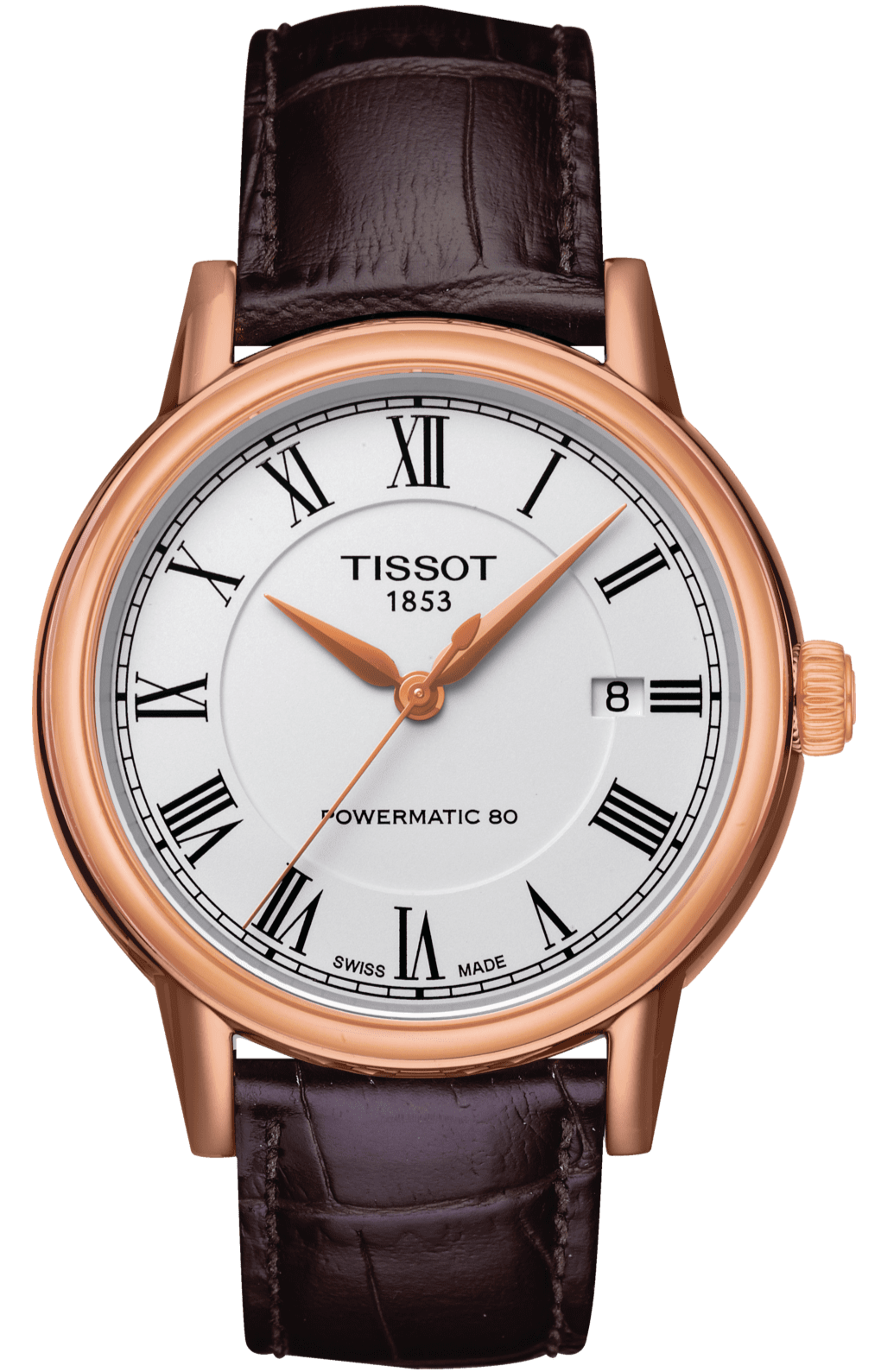 Tissot T Classic Carson Powermatic 80 White Dial Brown Leather Strap Watch for Men - T085.407.36.013.00
